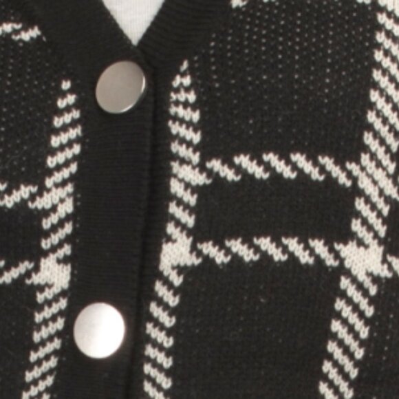 LA BIZ Wool Blend Plaid Oversized Chunky Knit Cardigan - Picture 3 of 3